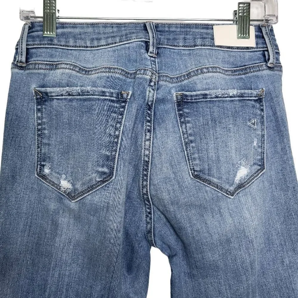 Hidden Distressed Side Piping Fringe Raw Hem Jean Denim Size 28